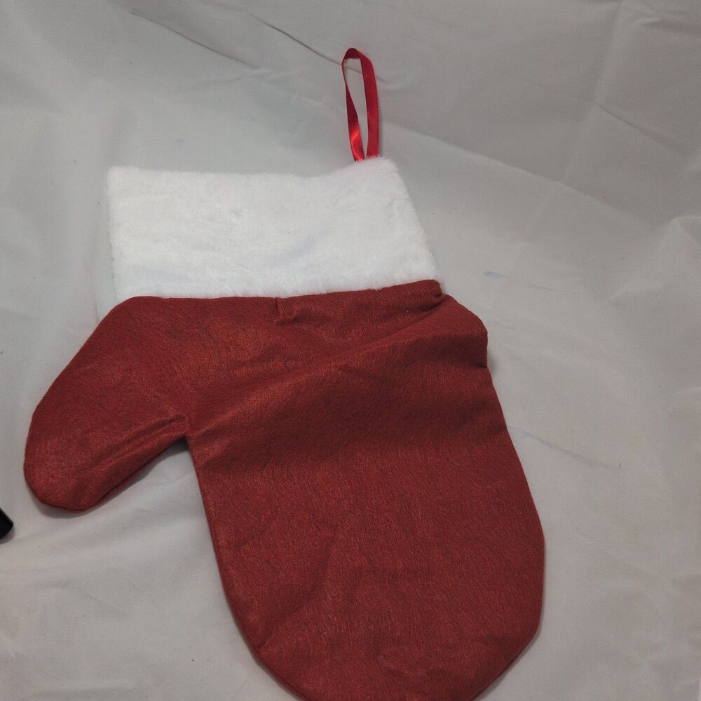 Mitten Christmas Stocking Red Velvet Faux Fur Cuff Holiday Decor Cozy